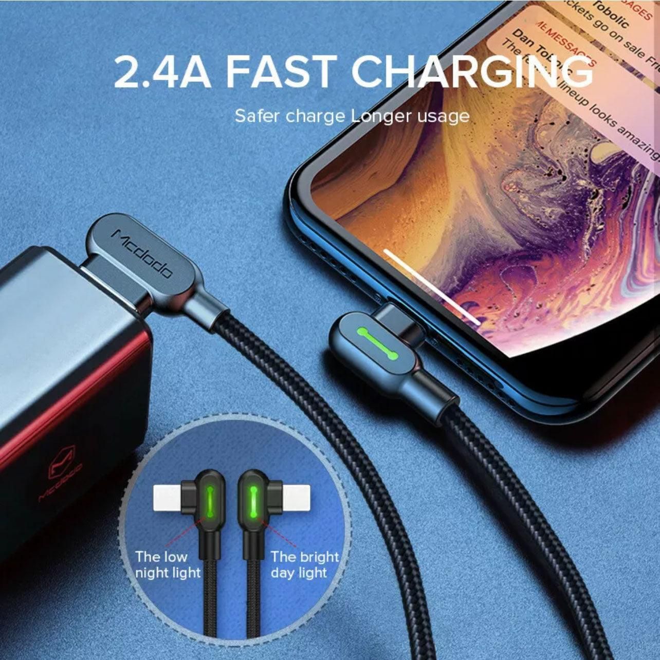 Mcdodo Fast Usb Cable Heavy Duty Charging Syn Charger Type-C 90 Degree Angle view 3
