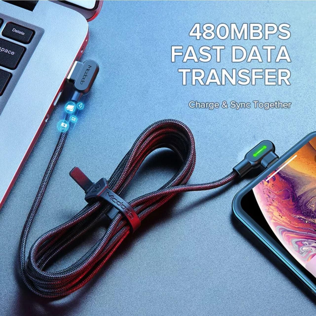 Mcdodo Fast Usb Cable Heavy Duty Charging Syn Charger Type-C 90 Degree Angle view 4