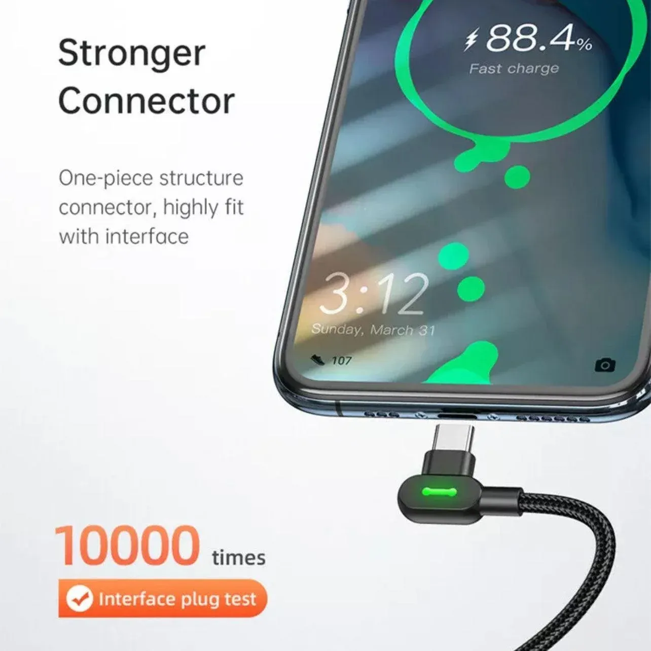 Mcdodo Fast Usb Cable Heavy Duty Charging Syn Charger Type-C 90 Degree Angle view 7
