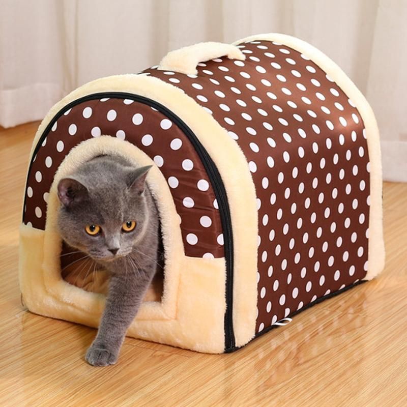 S Size Pet House Kennel Soft Igloo Beds Cave Cat Puppy Bed Warm Cushion Fold view 12