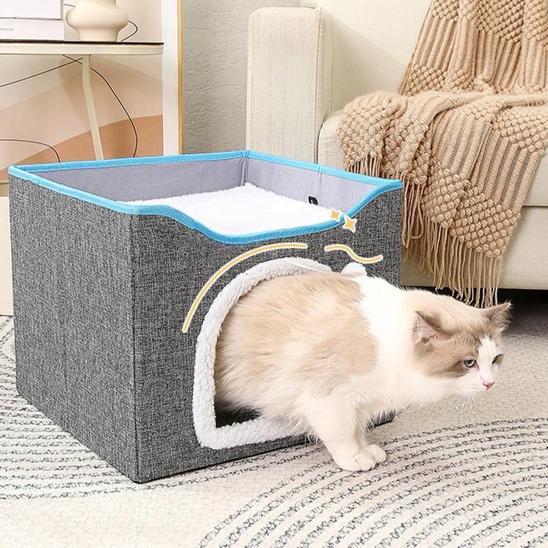 Foldable Pet Cat Calming Bed Hideaway Interactive House Nest Scratching Board view 12