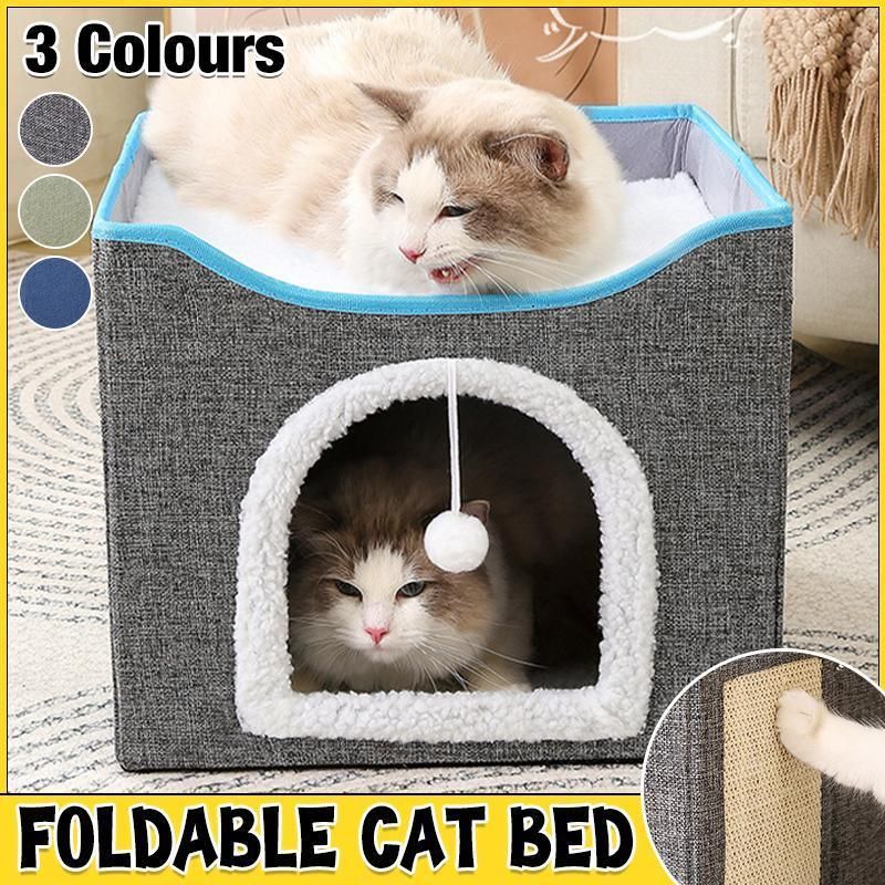 Foldable Pet Cat Calming Bed Hideaway Interactive House Nest Scratching Board view 13