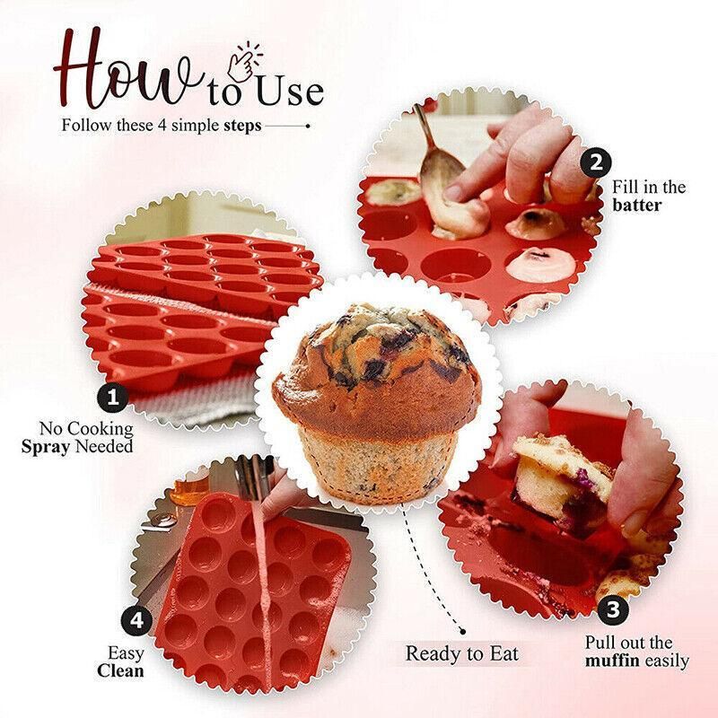 24 Cavity Pan Tray Silicone Mini Cupcake Cookie Baking Mold Au - Orange view 12