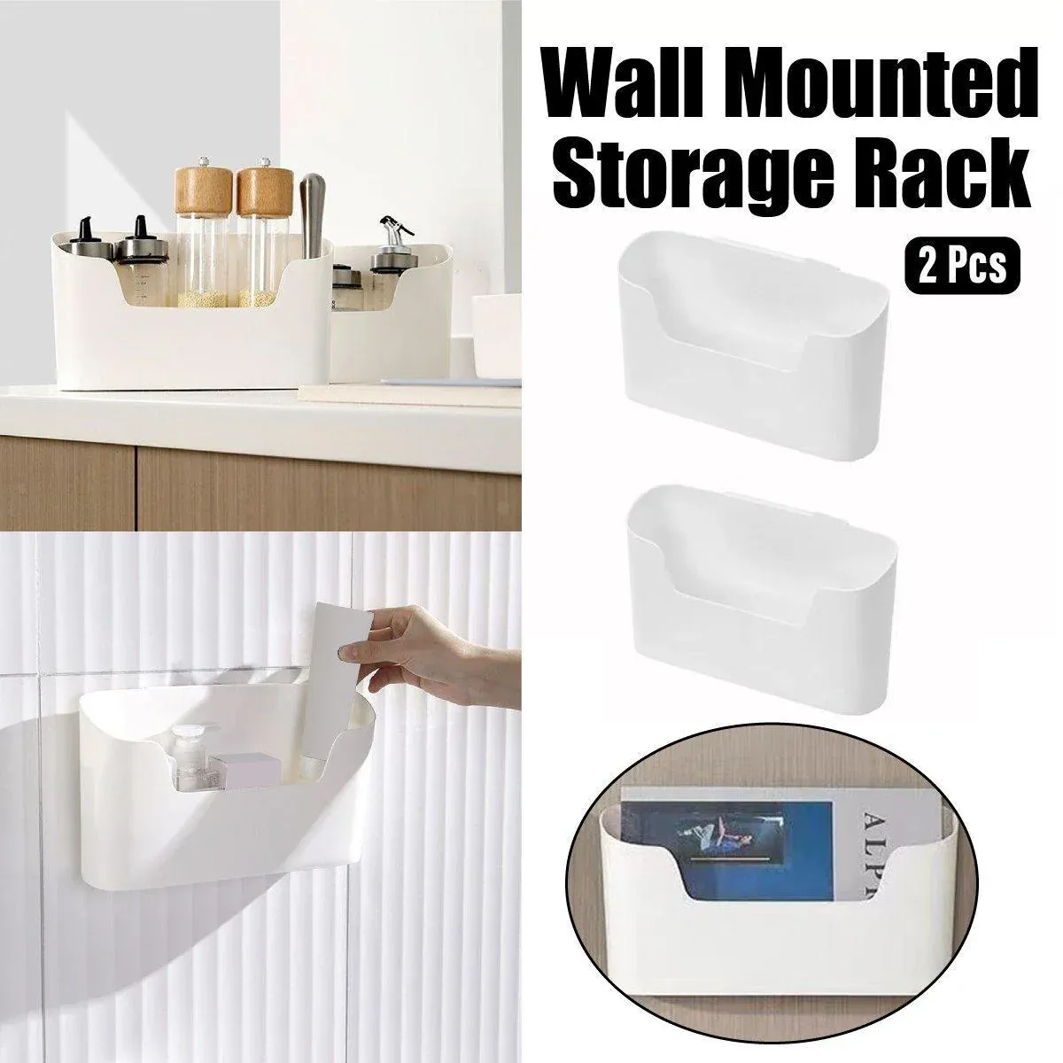 2PCS Wall Mounted Storage Rack Kitchen Bathroom Cabinet Door Sundries Holder — image 1