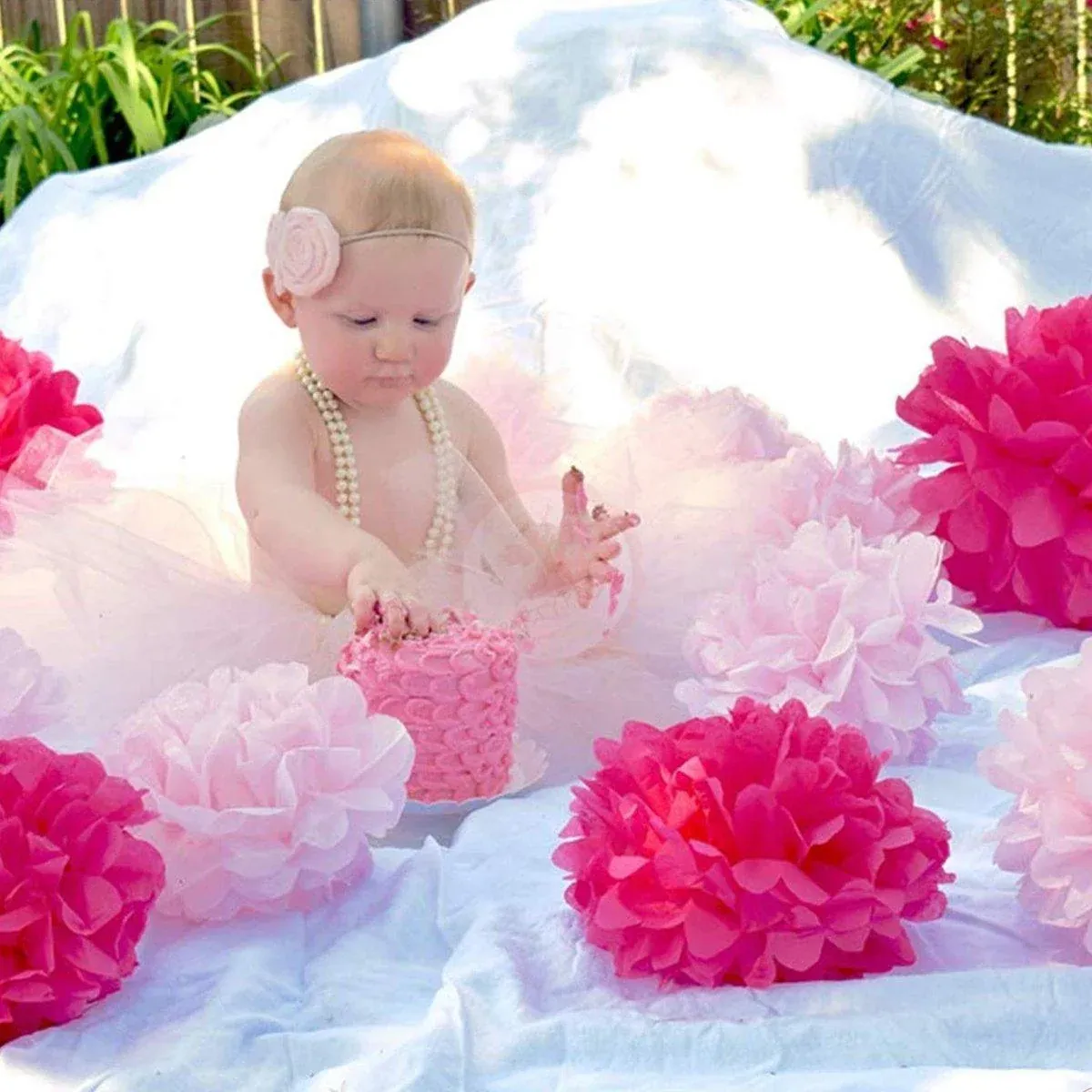18PCS Pink Spiral Hanging Paper Flower Balls Birthday Party Decoration view 5