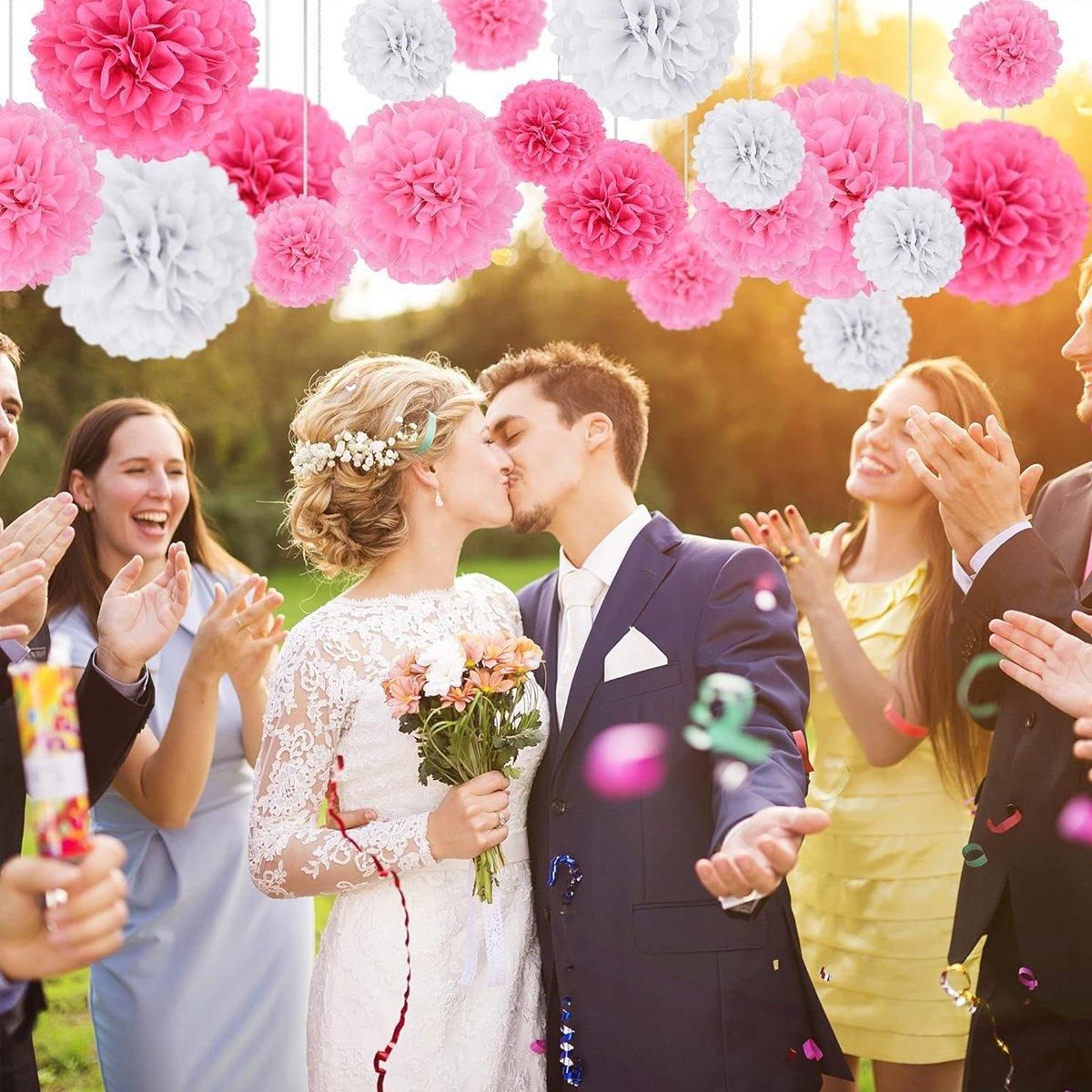 18PCS Pink Spiral Hanging Paper Flower Balls Birthday Party Decoration view 9