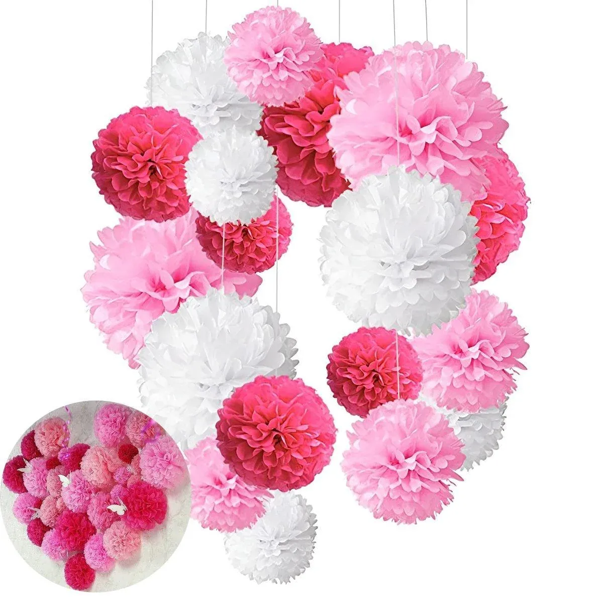 18PCS Pink Spiral Hanging Paper Flower Balls Birthday Party Decoration view 11