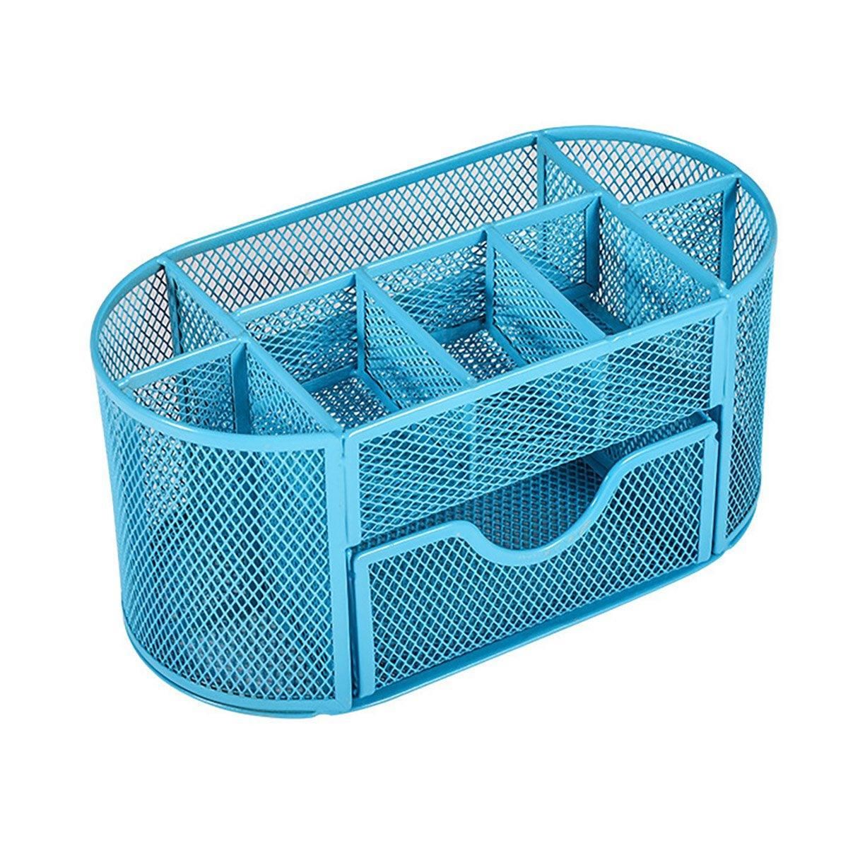 Creative Metal Desktop Pen Holder Multi-function Storage Box Organizer Rack - Blue — image 1