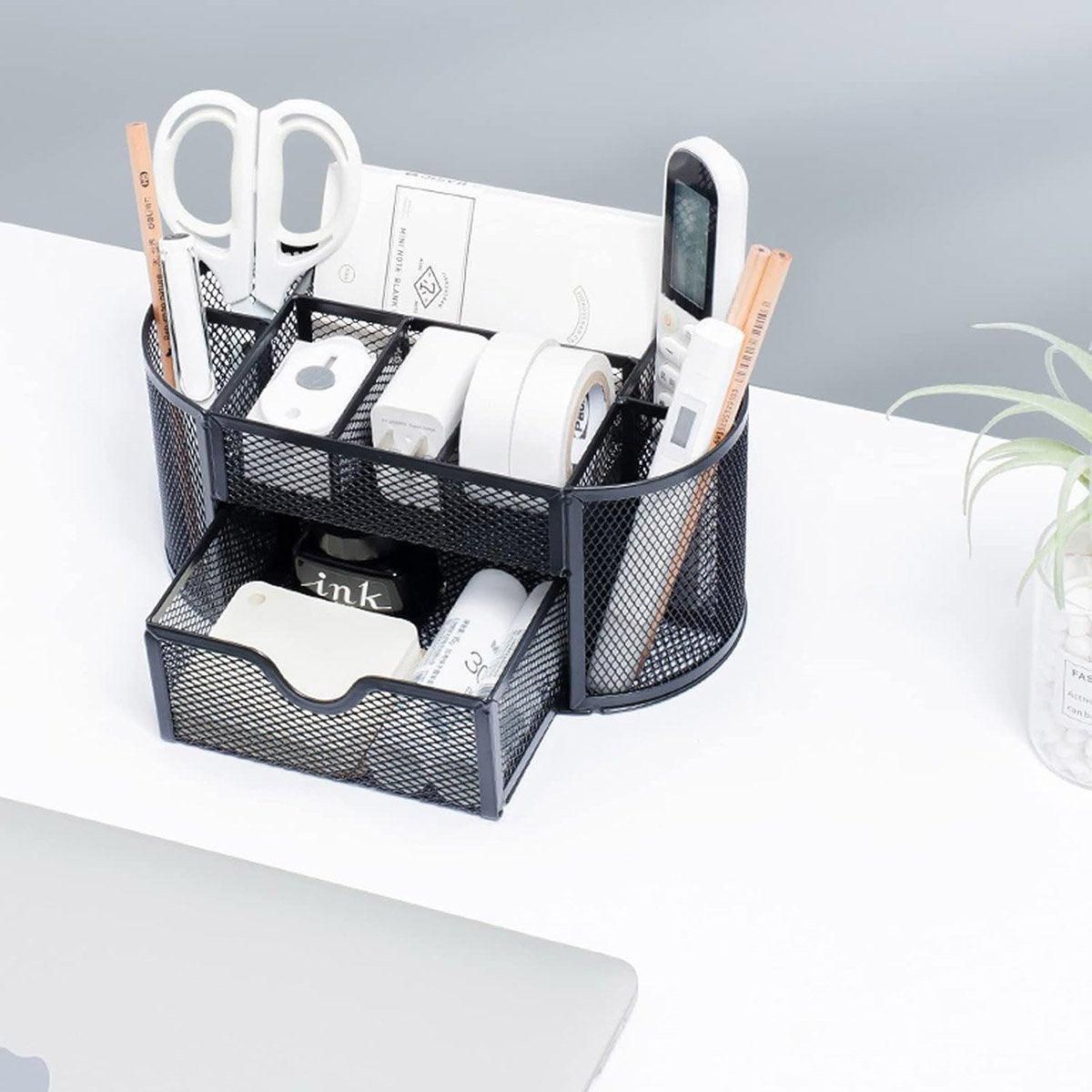 Creative Metal Desktop Pen Holder Multi-function Storage Box Organizer Rack - Blue view 10