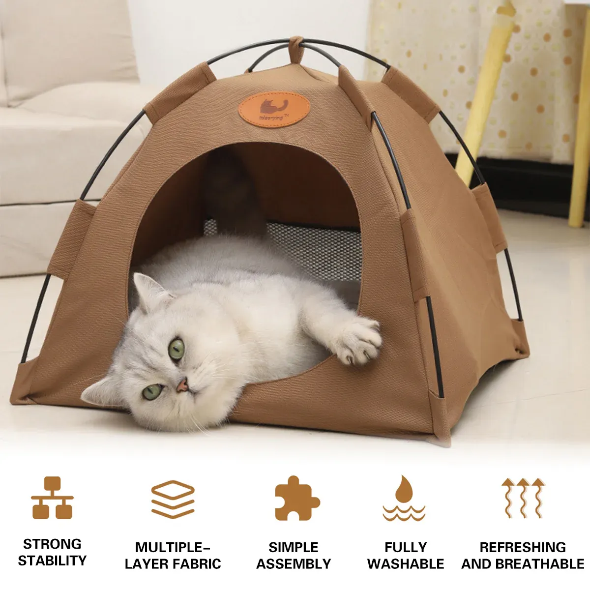 Folding Camping Pet Tent for Cats Puppy Bed Indoor Cat Nest Dog Cave Style view 8