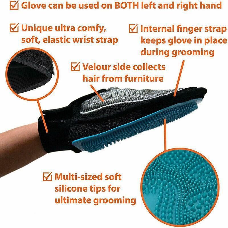 2 in 1 Pet Grooming Glove Deshedding Mitt for Cats and Dogs Hair Removal view 3