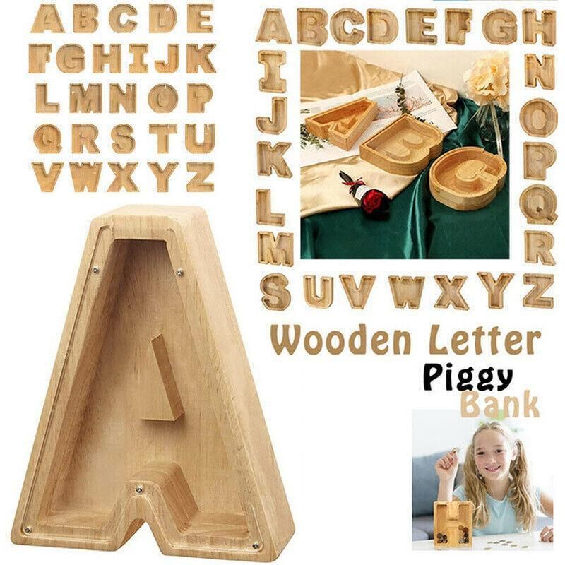 Wooden Piggy Bank Funny Letter or Guitar Coin Saving Money Box A–Z Gift Idea - C view 7