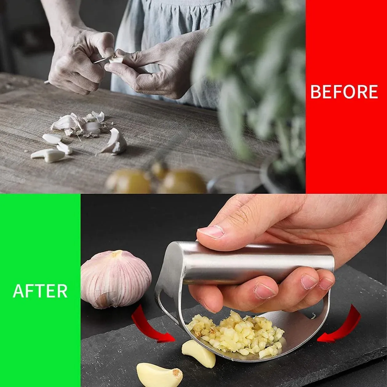 Stainless Steel Garlic Masher Press Crusher Squeezer Masher Kitchen Gadget - Black view 4
