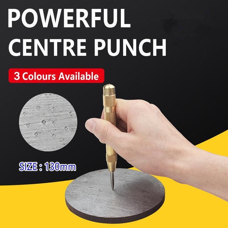 130mm Spring Loaded Centre Punch Automatic Brass Marking Tool Heavy Duty - Silver view 2