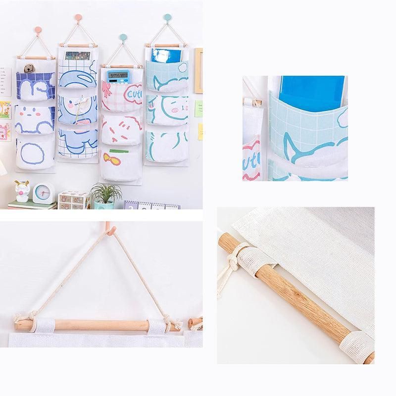 3 Pocket Hanging Storage Bag with Wooden Rod for Wall or Door Organisation view 6