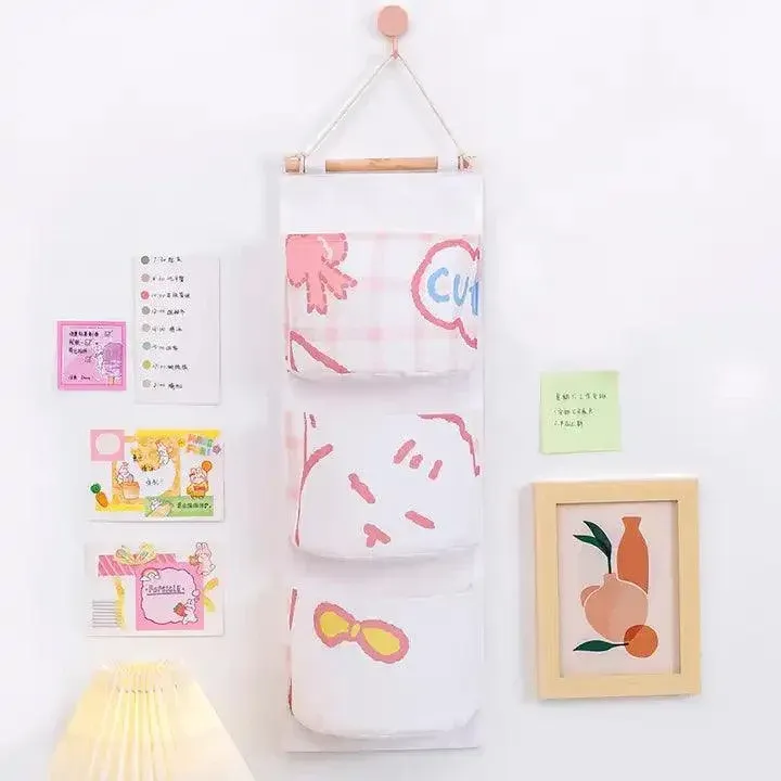 3 Pocket Hanging Storage Bag with Wooden Rod for Wall or Door Organisation view 10