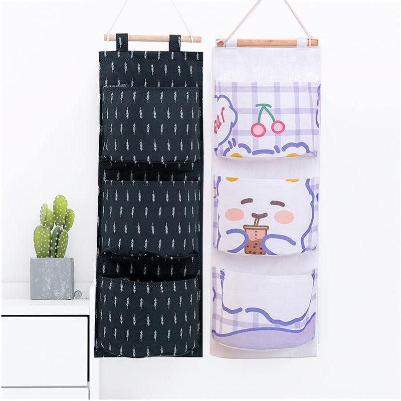 3 Pocket Hanging Storage Bag with Wooden Rod for Wall or Door Organisation view 12