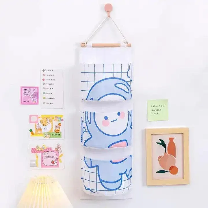 3 Pocket Hanging Storage Bag with Wooden Rod for Wall or Door Organisation view 13