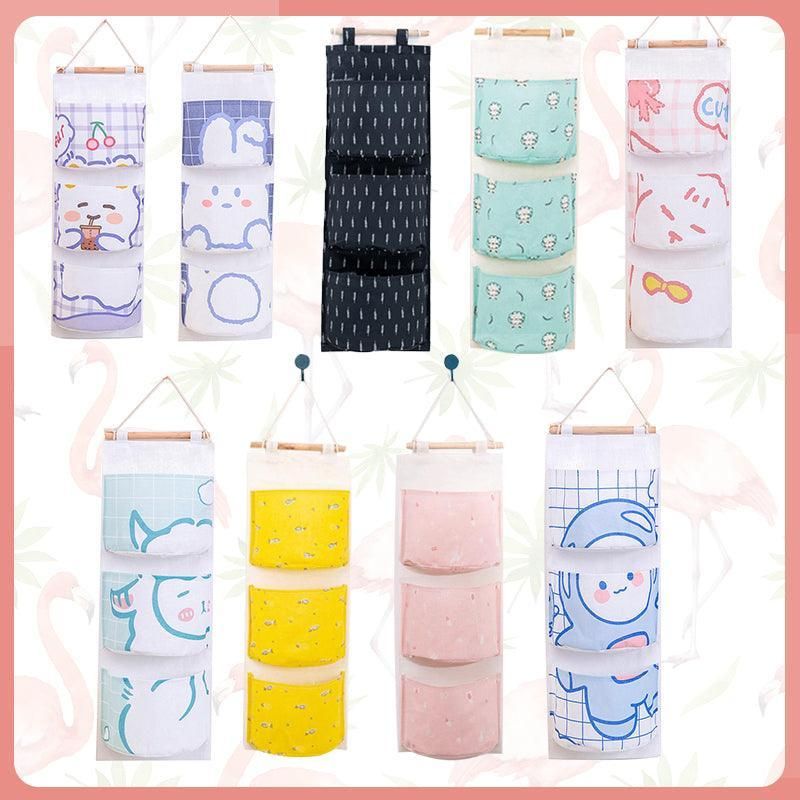 3 Pocket Hanging Storage Bag with Wooden Rod for Wall or Door Organisation view 14