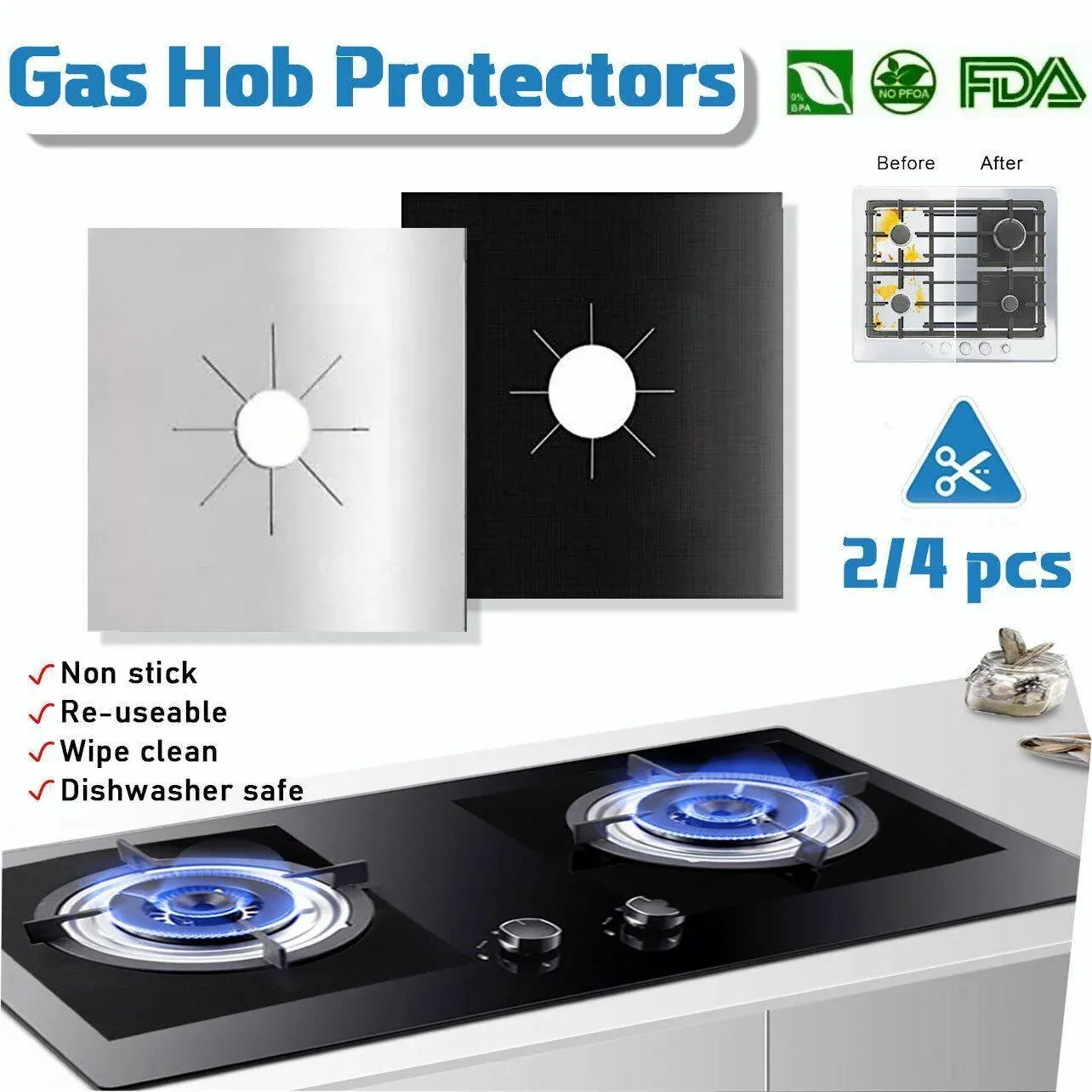 Gas Stove Burner Covers Reusable Hob Protectors Non Stick Liner Pad 4 Pcs - 4 view 2