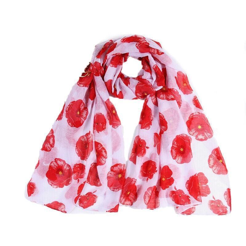 Women Ladies Poppy Print Floral Scarf Remembrance Day Poppies Scarves Wrap — image 1