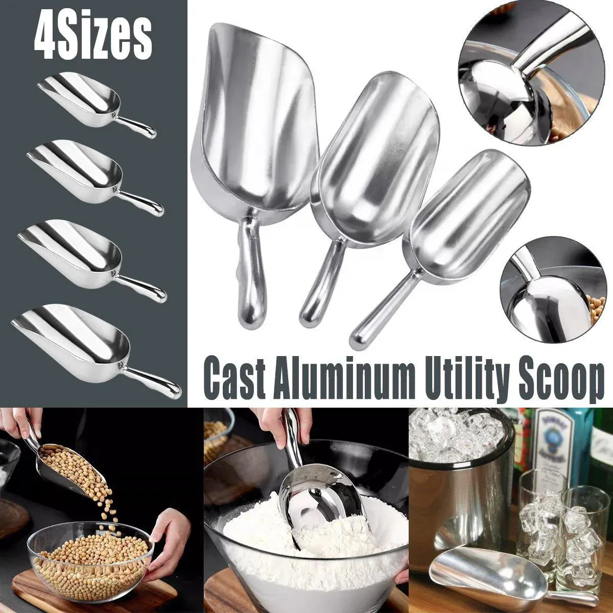 4 Sizes Aluminum Alloy Ice Shovel Flour Rice Scoop Multipurpose Kitchen Tool - XL view 2