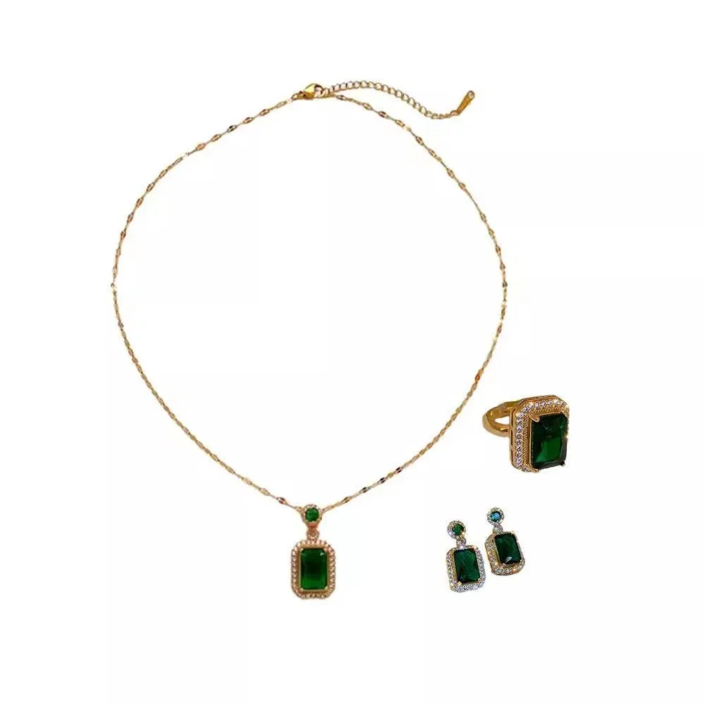 Vintage Paraiba Tourmaline Emerald Gemstone Earrings Ring Necklace Women Gift view 3