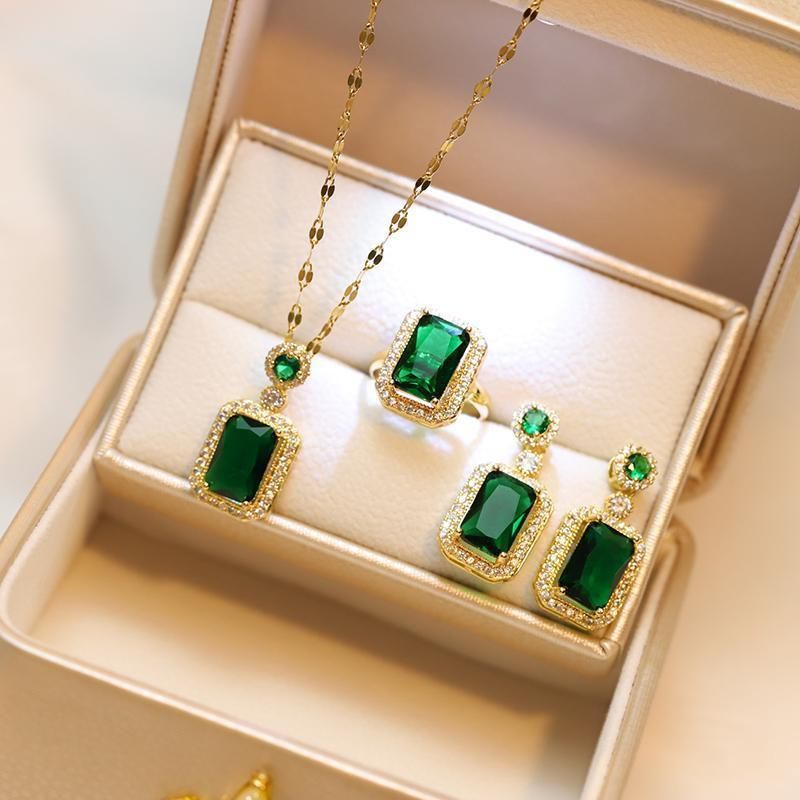 Vintage Paraiba Tourmaline Emerald Gemstone Earrings Ring Necklace Women Gift view 4