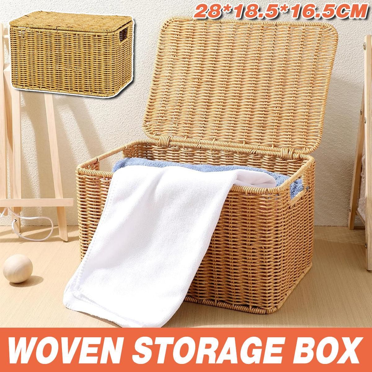 Storage Box Bedroom Organizer Faux Rattan Woven Basket with Lid Home — image 1