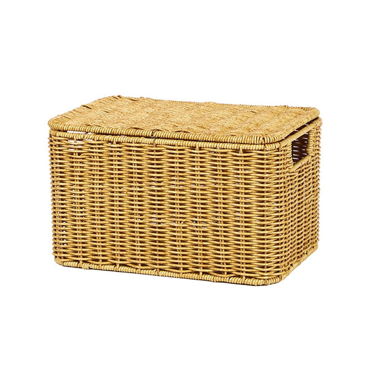 Storage Box Bedroom Organizer Faux Rattan Woven Basket with Lid Home view 2