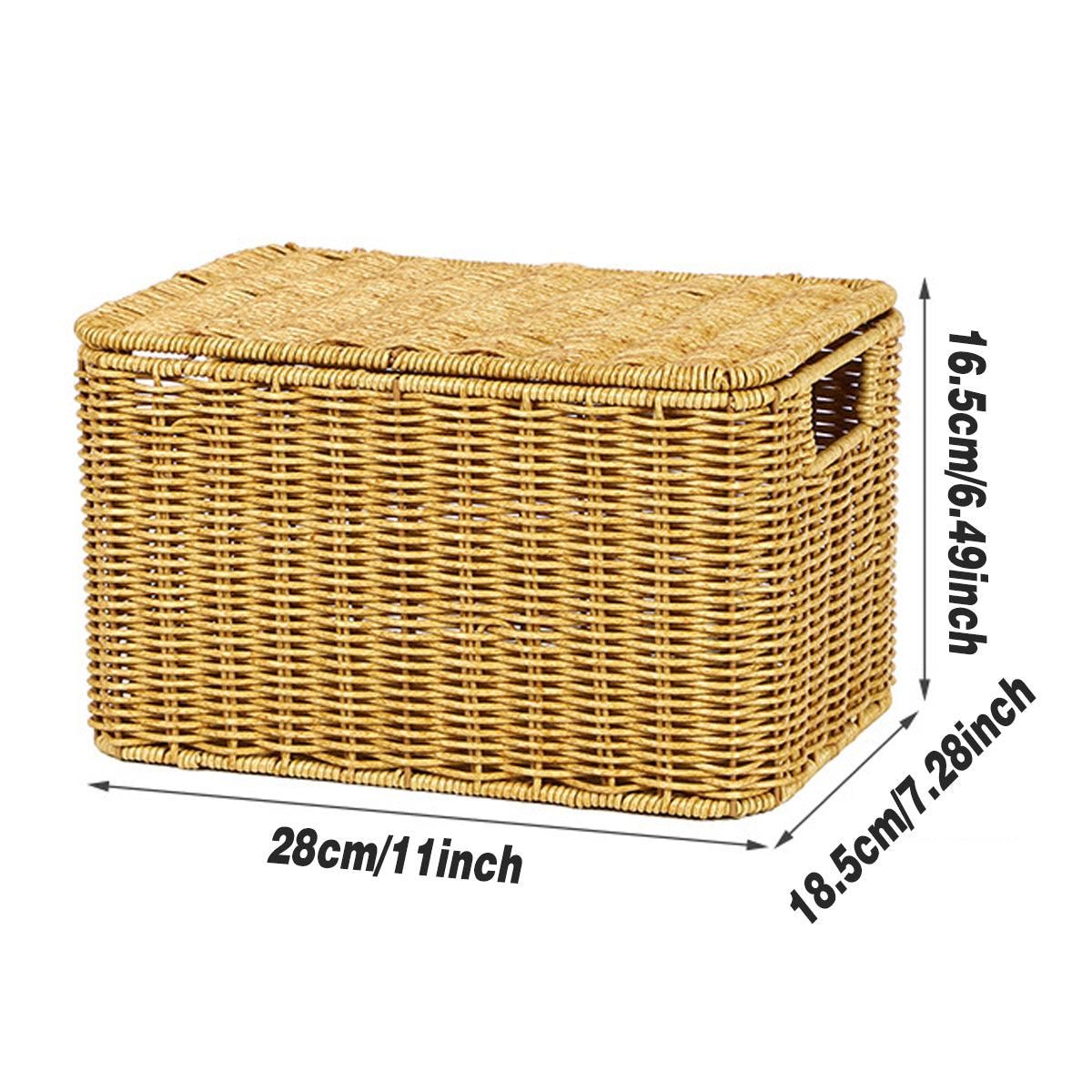 Storage Box Bedroom Organizer Faux Rattan Woven Basket with Lid Home view 3
