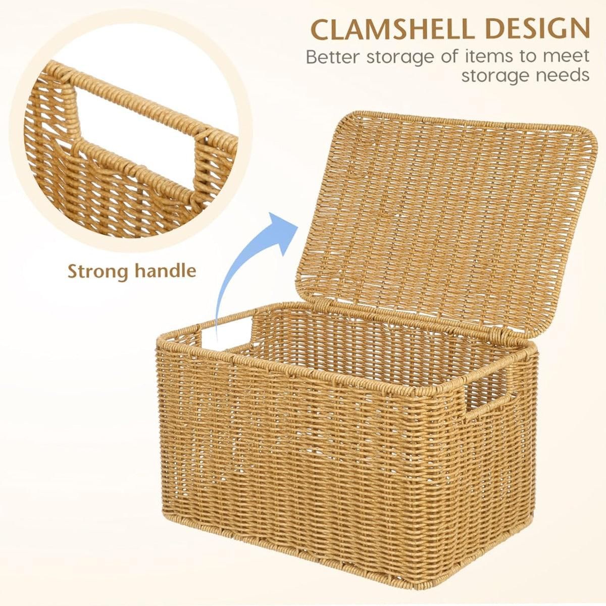Storage Box Bedroom Organizer Faux Rattan Woven Basket with Lid Home view 5