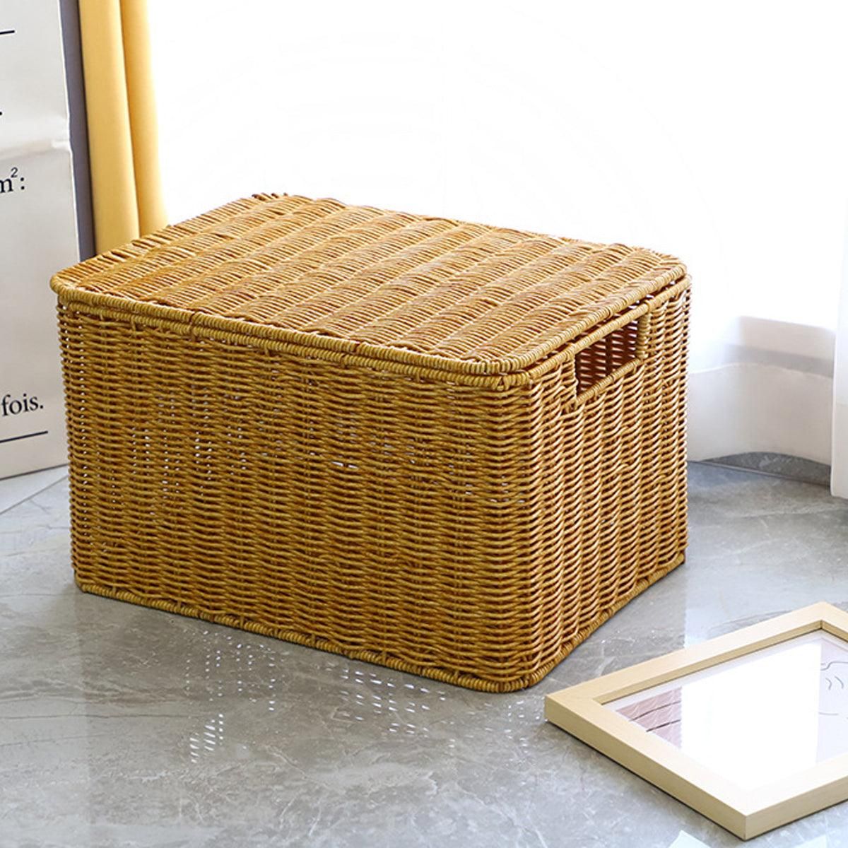 Storage Box Bedroom Organizer Faux Rattan Woven Basket with Lid Home view 11