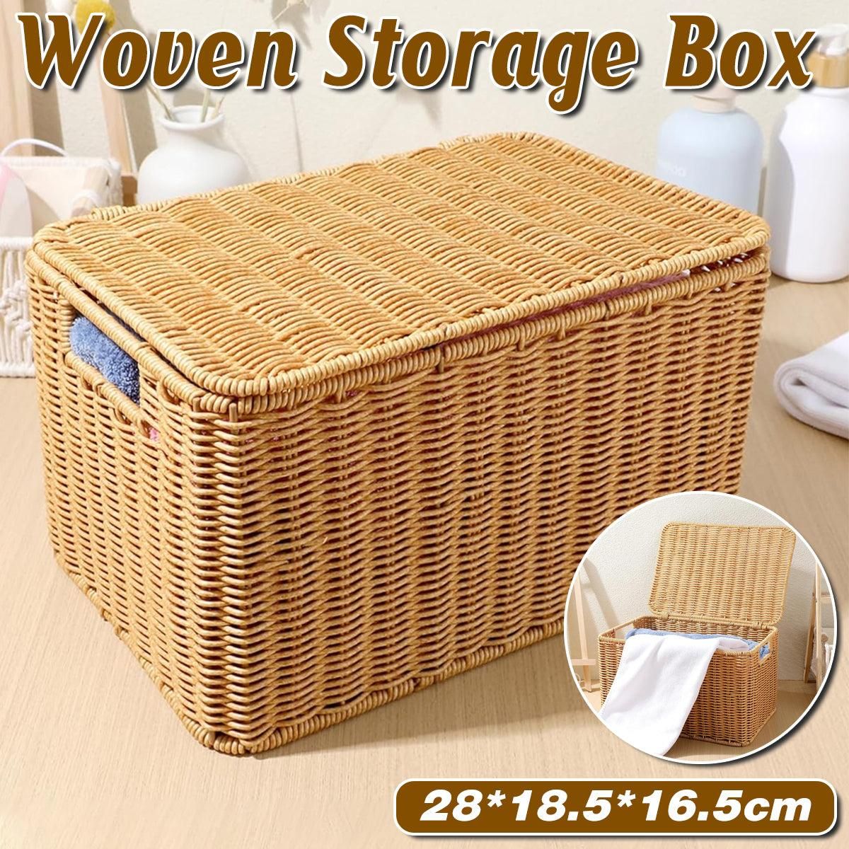 Storage Box Bedroom Organizer Faux Rattan Woven Basket with Lid Home view 13