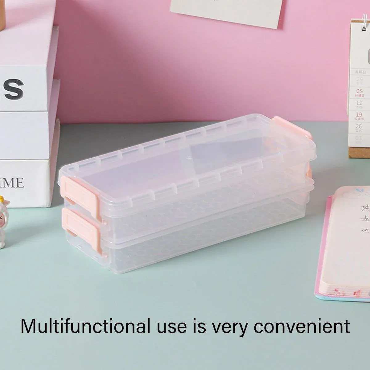 3PCS Clear Plastic Desktop Storage Box 2 Layer Holder DIY Stationery Pencil view 6