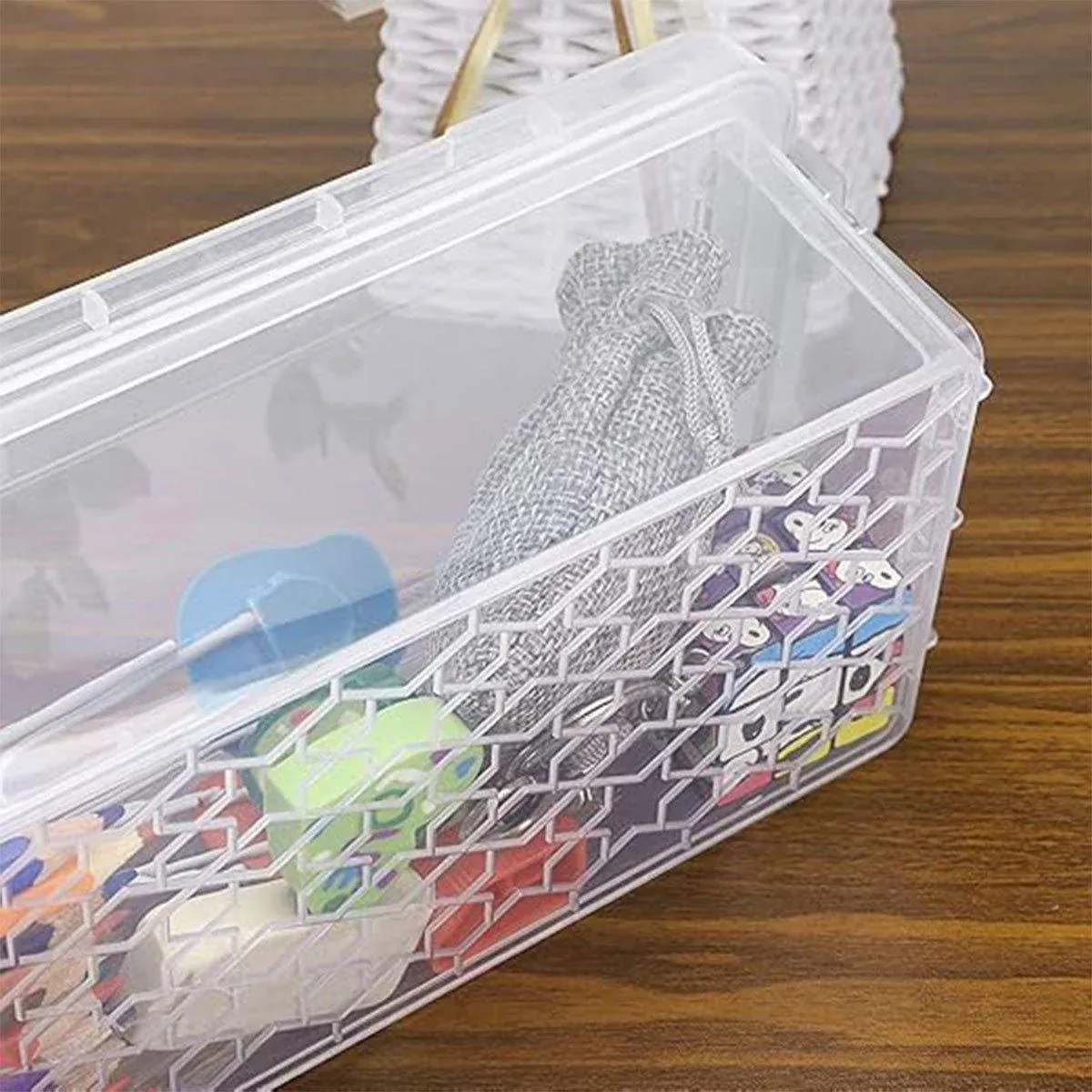 3PCS Clear Plastic Desktop Storage Box 2 Layer Holder DIY Stationery Pencil view 11