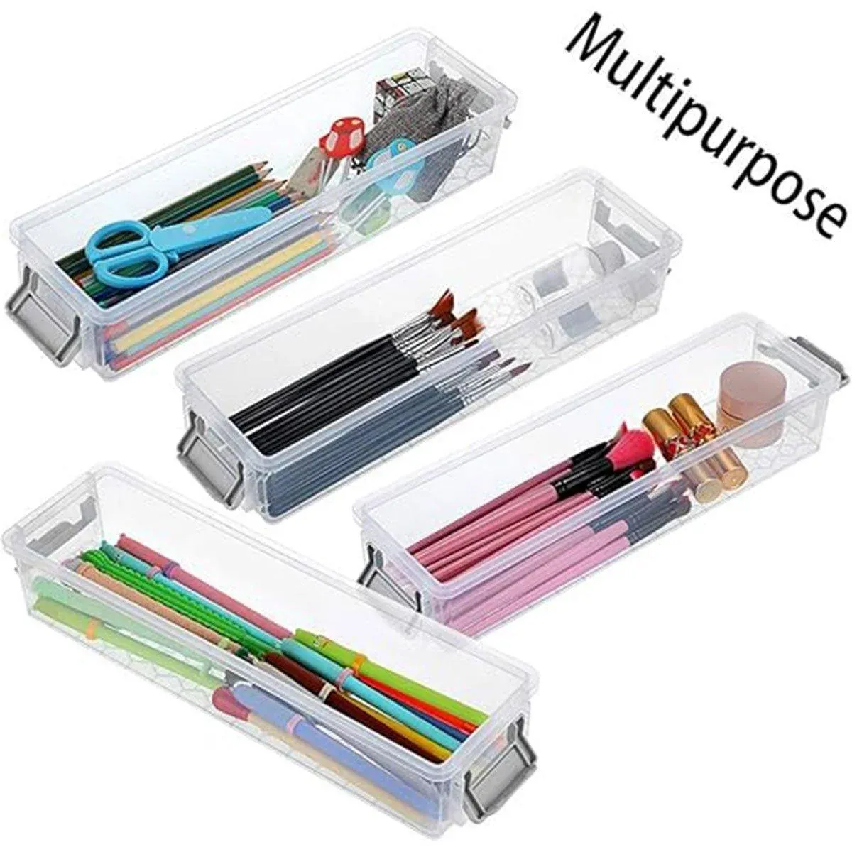 3PCS Clear Plastic Desktop Storage Box 2 Layer Holder DIY Stationery Pencil view 13