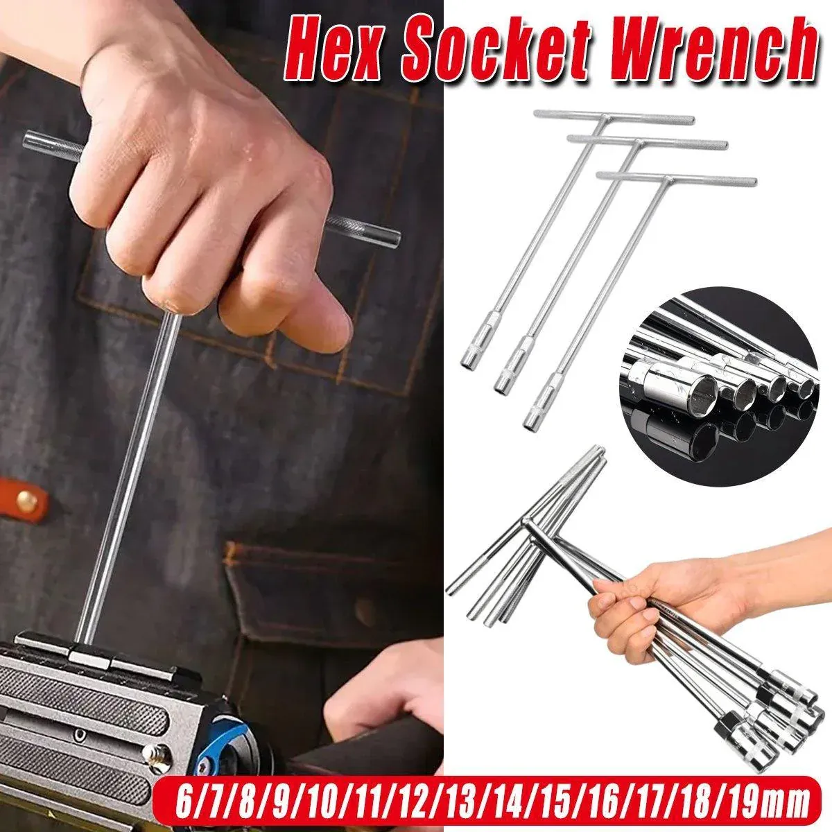 6-19mm Steel T Shaped Hex Wrench Hand Tool Spanner Socket Adapter Repair - 16mm view 14