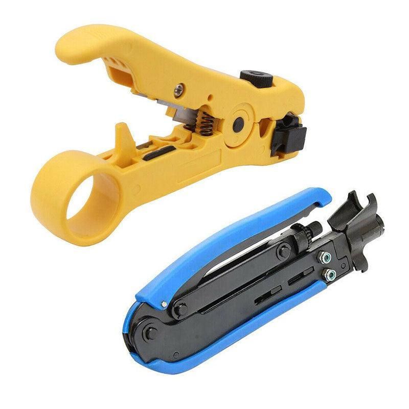 2pcs Coaxial Cable Crimper and Wire Stripper Tool Kit for RG6 RG59 RG11 F Type view 2