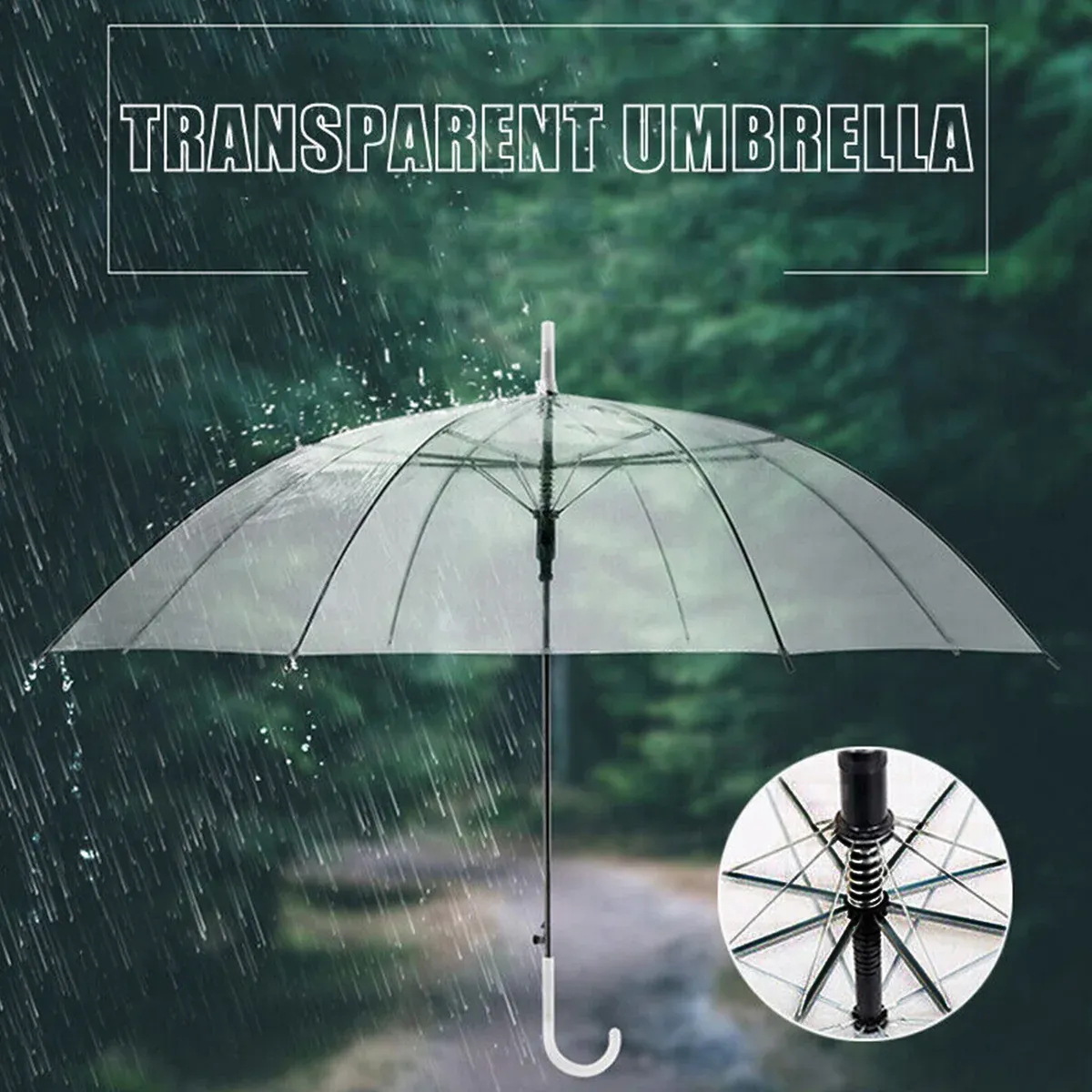 Clear Transparent Umbrella Long Handle Auto Open PVC Rain Parasol 71cm — image 1