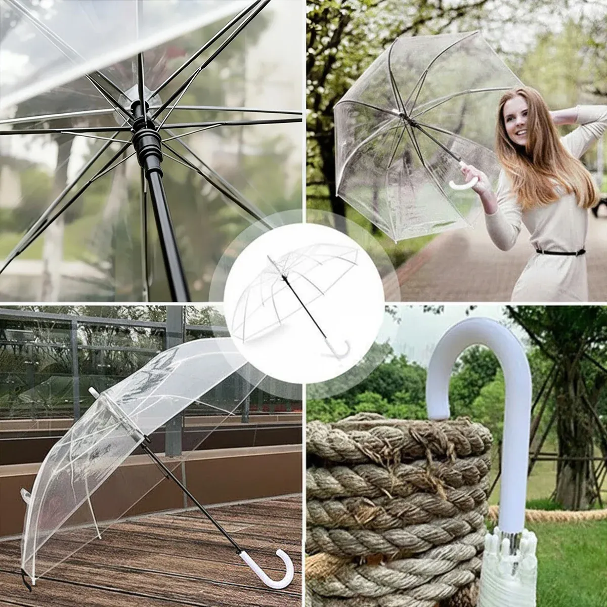 Clear Transparent Umbrella Long Handle Auto Open PVC Rain Parasol 71cm view 5