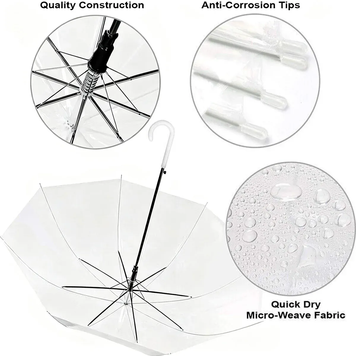 Clear Transparent Umbrella Long Handle Auto Open PVC Rain Parasol 71cm view 9