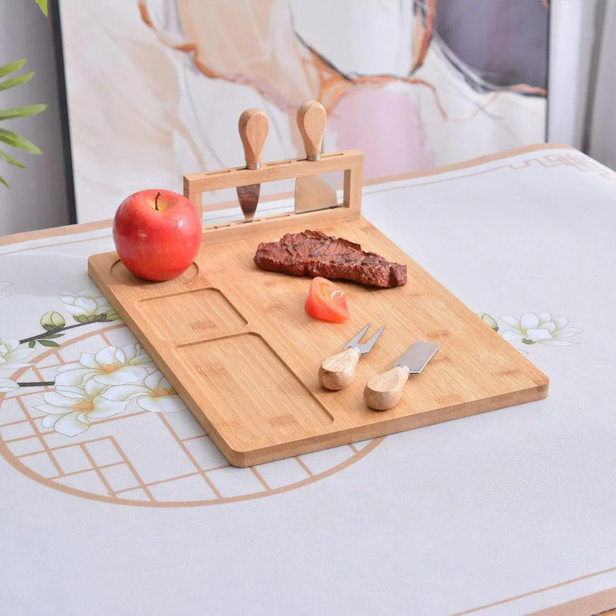 Bamboo Chopping Board Cheese Board Set with Knife Kitchen Charcuterie Serving view 7