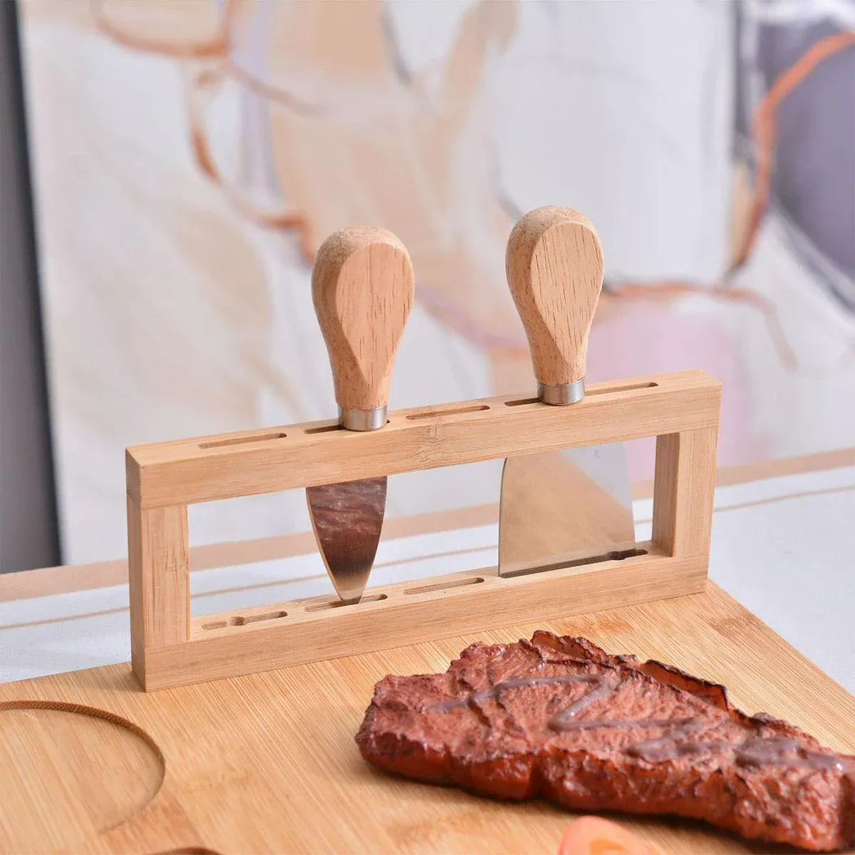 Bamboo Chopping Board Cheese Board Set with Knife Kitchen Charcuterie Serving view 10