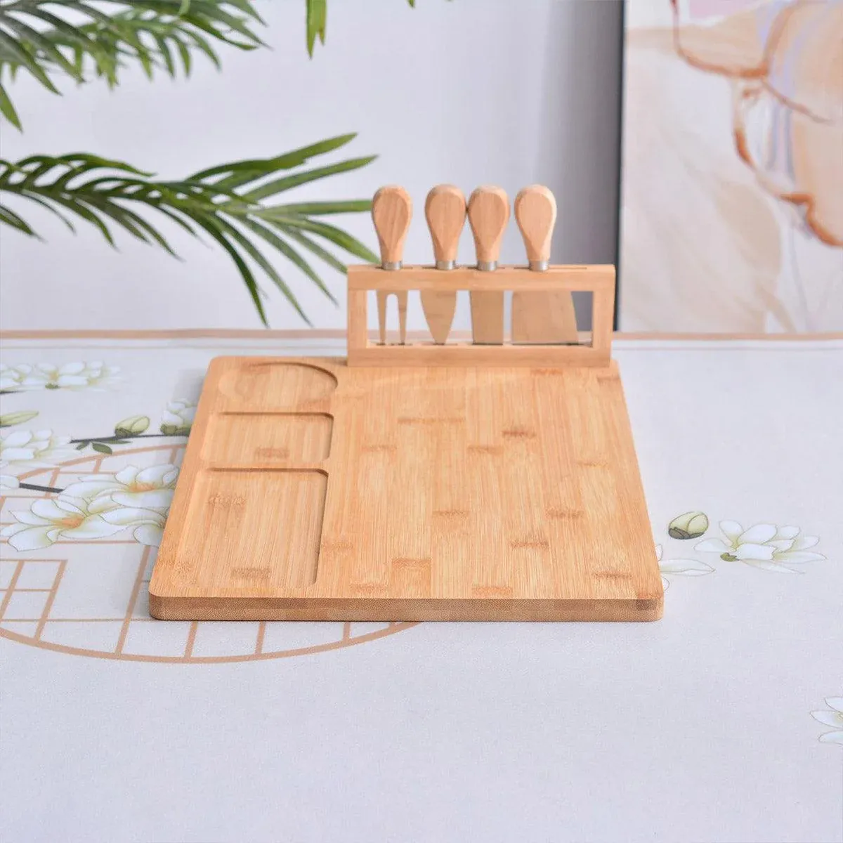 Bamboo Chopping Board Cheese Board Set with Knife Kitchen Charcuterie Serving view 12
