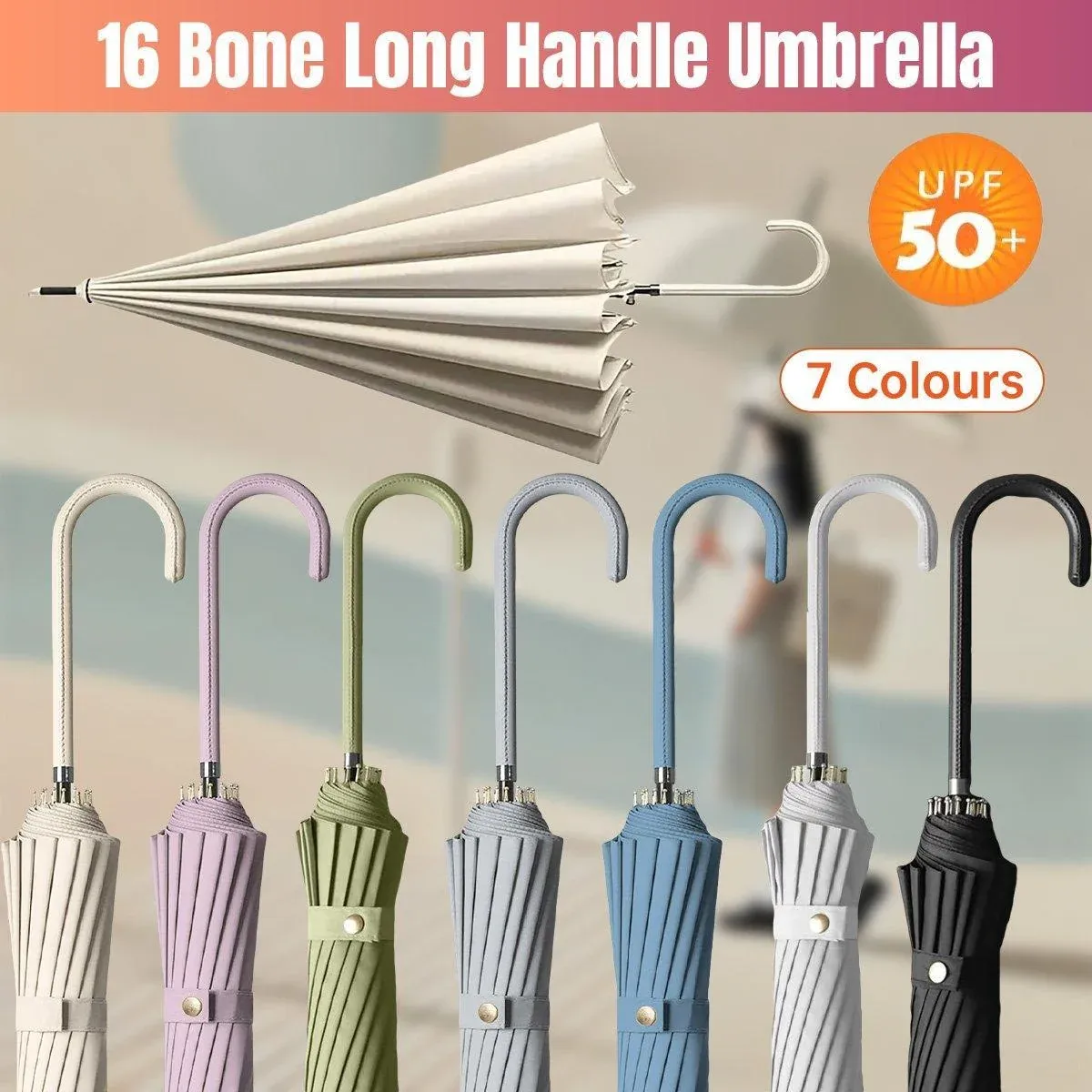 Large 16 Bone Automatic Umbrella Unisex Long Handle Dual Use Rain Sun Umbrella view 2