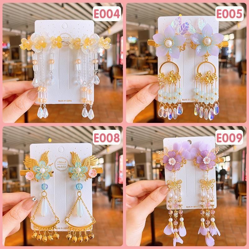 2Pcs Hanfu Flower Hair Clip with Pearl Tassel Butterfly Hairpin for Women and view 8