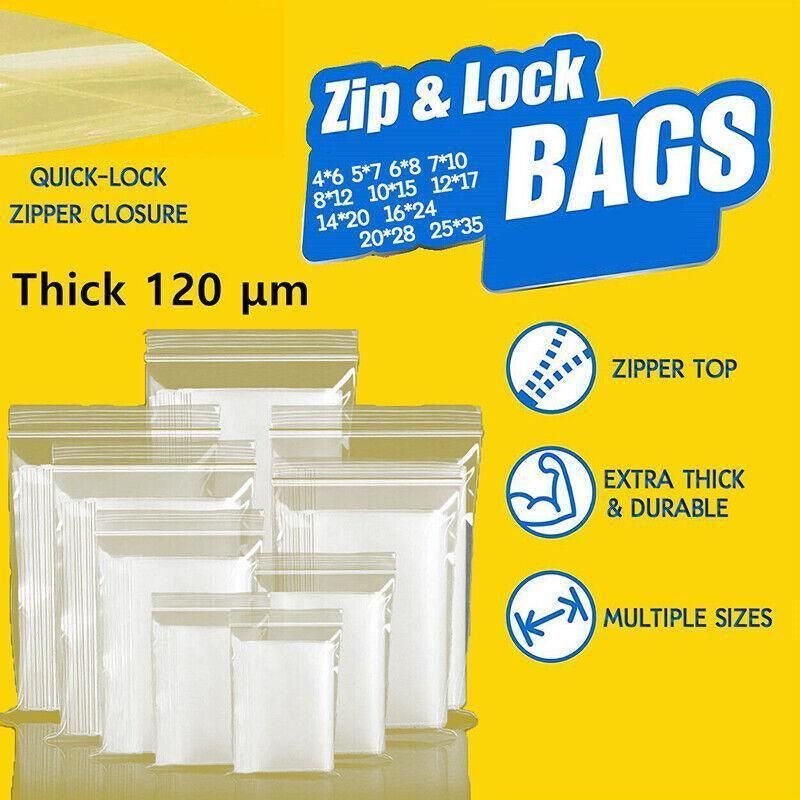 10/100PCS Thick Resealable Ziplock Bags in 12 Sizes Zip Lock Plastic Bags view 2