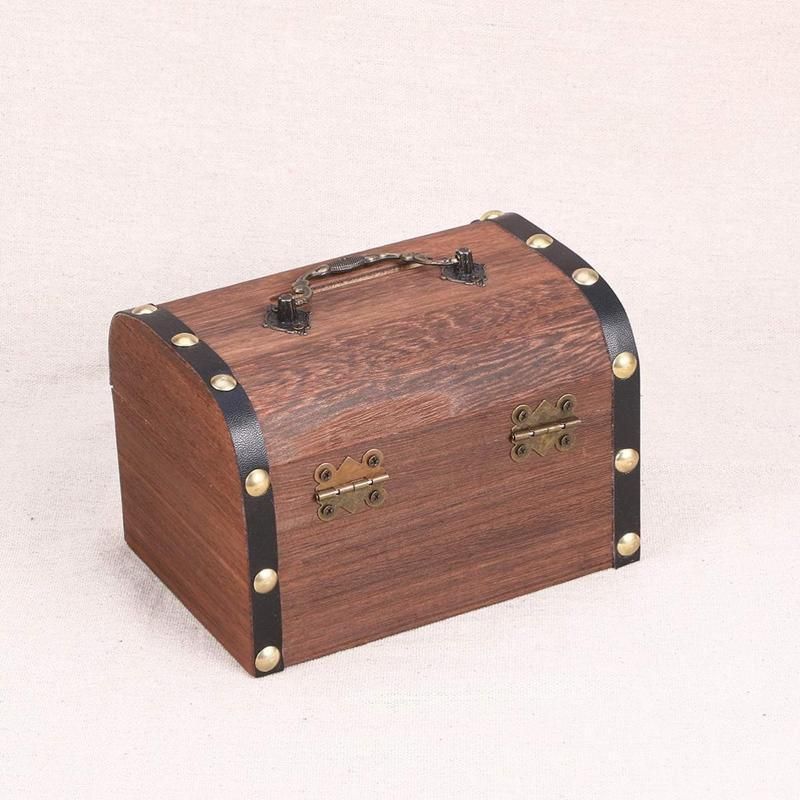 Wooden Treasure Chest Retro Money Storage Box Case Coin Piggy Bank Organizer view 5
