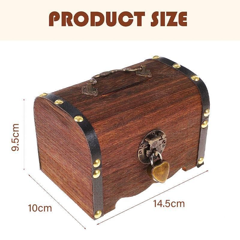 Wooden Treasure Chest Retro Money Storage Box Case Coin Piggy Bank Organizer view 7